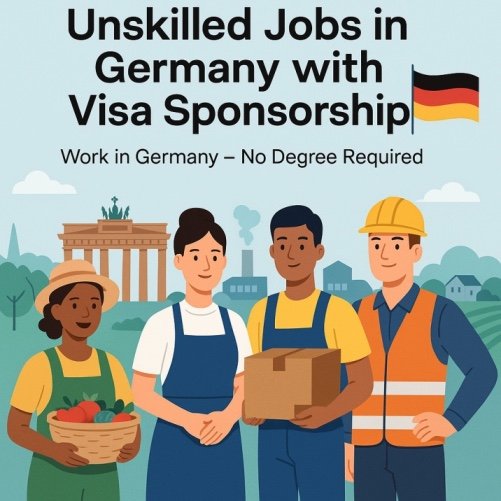 An image for unskilled jobs in germany for foreigners showing a diverse group of workers in Germany with visa sponsorship opportunities.