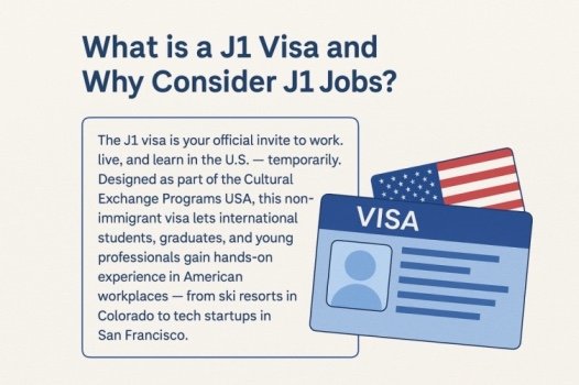 Infographic comparing different J1 visa jobs types, eligibility, and duration